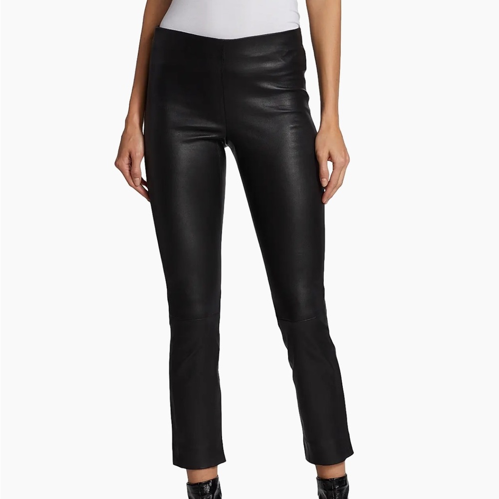 Vince Lamb Leather Slim-Fit Ankle Pants in Dark Brown